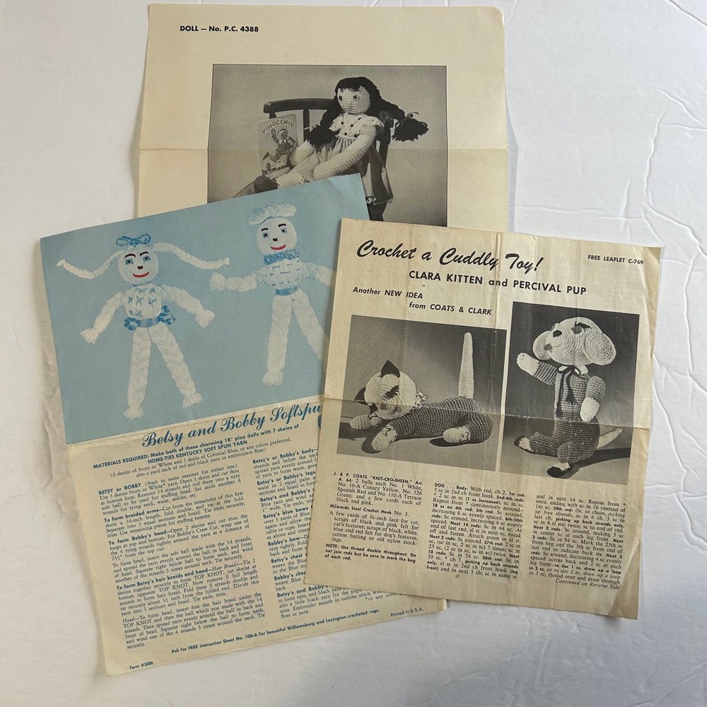 Vintage Knit/Crochet Plush and Doll Patterns Lot‎ of 4 HTF RARE